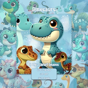 Conjunto PNG de dinosaurios bebés, imágenes prediseñadas de fondo transparente, archivos de licencia comercial, lindos gráficos de animales Kawaii