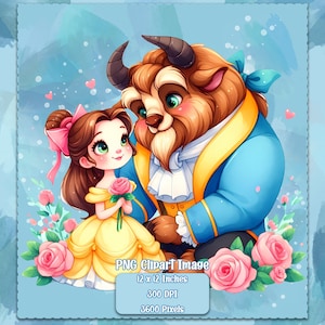 Bella y la Bestia PNG, imágenes prediseñadas de fondo transparente, archivos de licencia comercial, gráficos lindos de princesitas