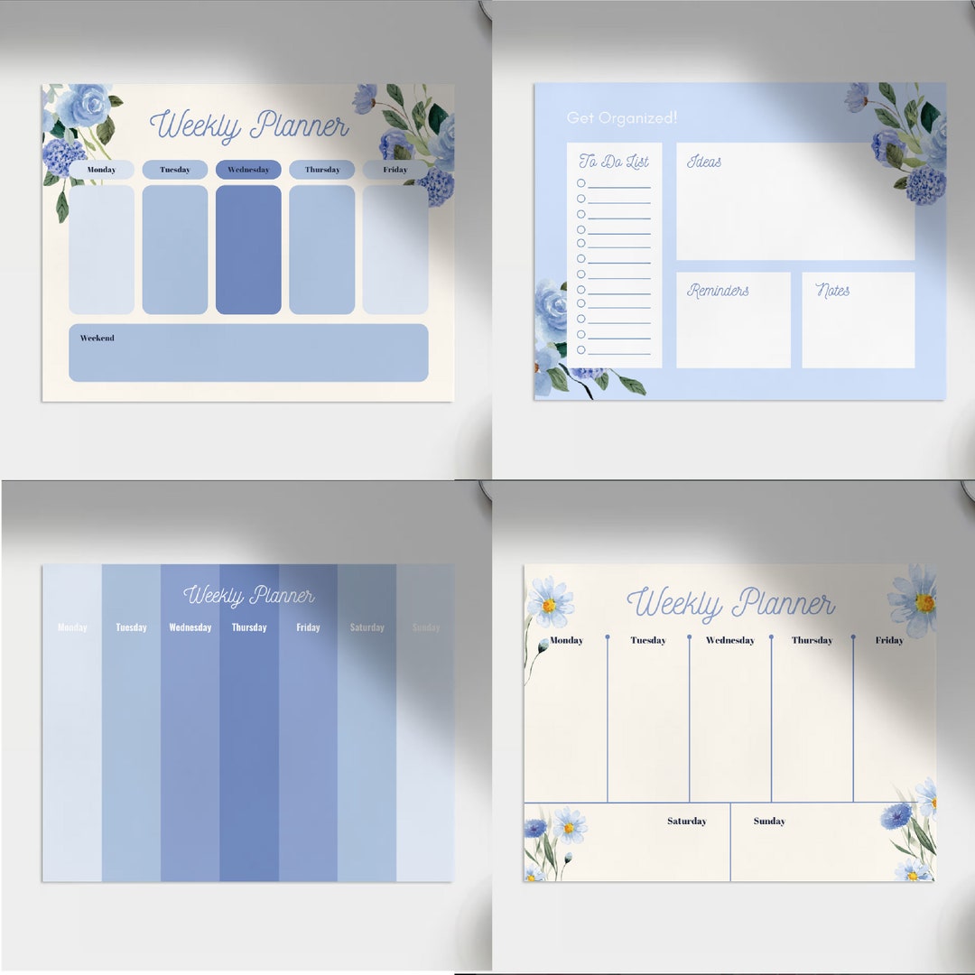 Blue Floral Weekly Planner Printable | Digital Download Organizer ...