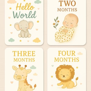 Adorable lot de 13 cartes pour bébés, pastel doux, jalons du nouveau-né à 12 mois, thème animalier neutre pour séances photo et cadeaux de bébé