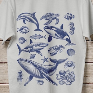 Vintage Sea Animal Shirt, Ocean Life Unisex T-Shirt, Fish Lovers Gift, Whale, Sealife, Sea Creature Tee, Retro 90s Ocean Nature Tshirt
