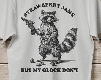 Vintage Strawberry Jams Raccoon Shirt Raccoon Lover Humor Tshirt Retro Trash Panda Tee Funny Racoon Shirts Fun Animal Meme T-Shirt