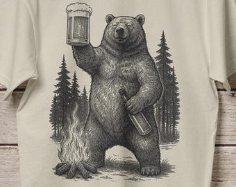 Vintage Lustiges Bär Trinkbier Shirt, Retro Bär Camping T-Shirt, Süßes Wildlife T-Shirt, Geschenke für Papa, Bär Alpha Tshirt, Naturliebhaber Geschenk