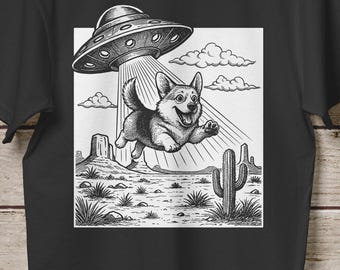 Vintage UFO Funny Corgi Shirt, Retro UFO Corgi Abduction T-Shirt, Western Dog Tshirt, Meme Dog Tee, Dog Lover Gift, Rodeo Graphic Unisex Tee
