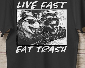 Vintage Live Fast Eat Trash Shirt, Retro Racoon Opossum Meme Graphic T-Shirt, Funny Raccoon Tshirt, Possum Lover Gift, Opossum Tee