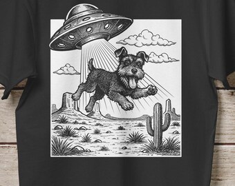Vintage UFO Funny Schnauzer Shirt Retro UFO Schnauzer Abduction T-Shirt Western Dog Tshirt Meme Dog Tee Dog Lover Gift Rodeo Graphic Tee