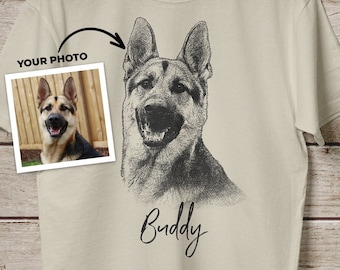 Custom Pet T Shirt with Pet Photo + Name | Personalized Pet Portrait Shirt | Custom Dog Cat Graphic Tee | Custom Pet Art Shirt