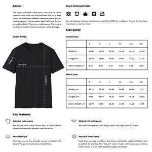 K&ouml;nnte beinhalten: Ein schwarzes T-Shirt mit dem Aufdruck Gildan 64000 auf dem Etikett. Das T-Shirt hat keine Seitenn&auml;hte, einen gerippten Strickkragen und ein Webband an den Schultern. Eine Gr&ouml;&szlig;entabelle mit Ma&szlig;en in Zoll und Zentimetern ist enthalten.