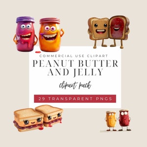 Peanut Butter and Jelly Friends Clipart - PB&J-bundel - Instant Download - Sandwich Lunch - Jam - 29 hoge kwaliteit PNG's - commercieel gebruik P001