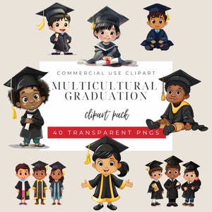 Niedliches multikulturelles Kleinkind Baby Babys Mädchen Jungen Kindergarten Kinder Schulabschluss Graduieren Clipart 40 PNGs 300 DPI Kommerzielle Nutzung GR01