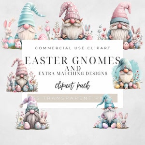 Ostern Gnome Clipart Bündel, süße Pastellfrühlingsgrafiken Häschen Gnome Blumen Grenzen Eier, 35 hochwertige PNGs Kommerzielle Nutzung G001