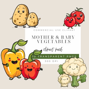 Legumes fofos para mãe e bebê, mãe, mãe, avó múmia Vovó Nanny Nan Nani Clipart feliz 10 PNGs - Uso comercial GM001