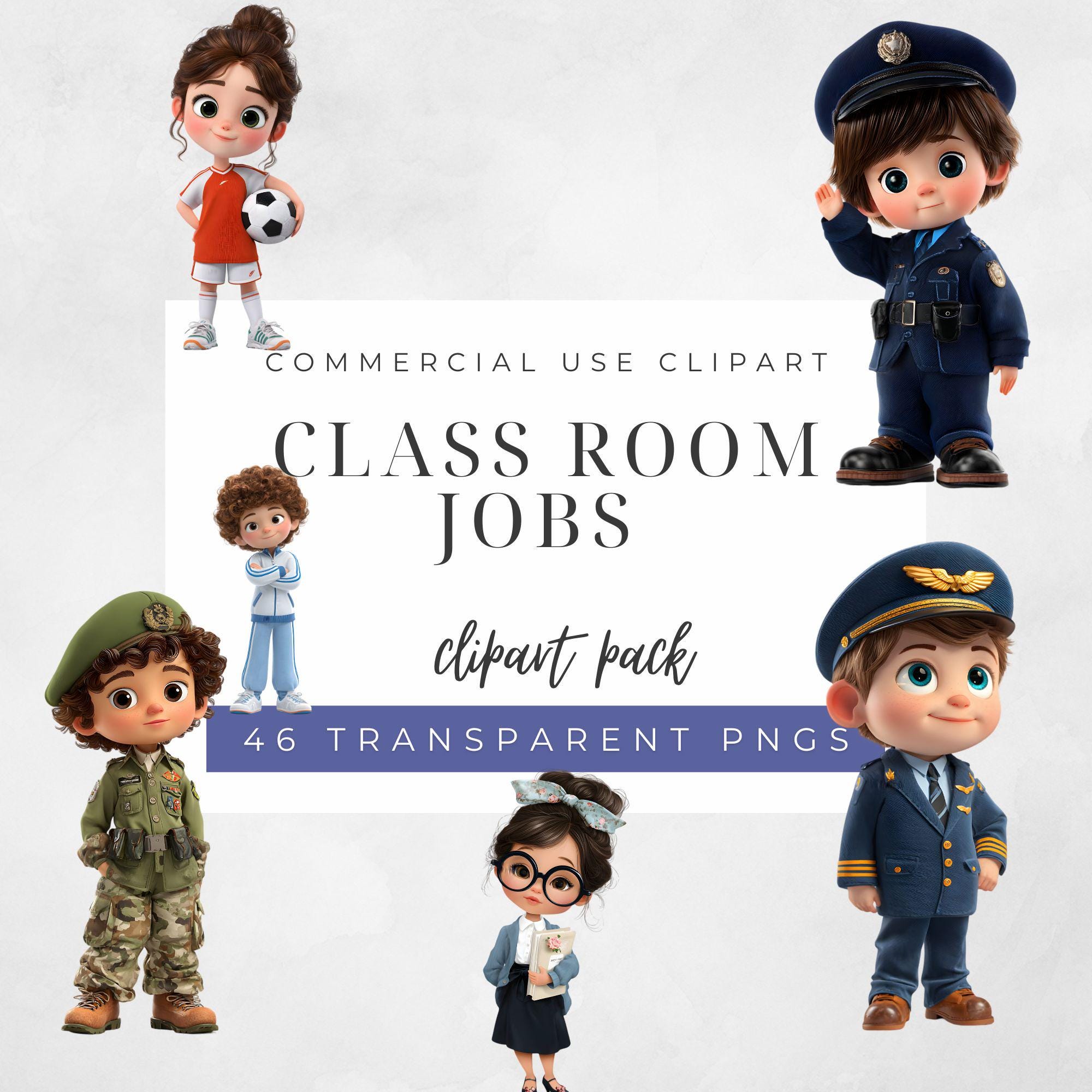 Classroom Helper Clipart: Kids School Job Roles, 46 PNG Files (Commercial  Use, Instant Download), image size:2000x2000