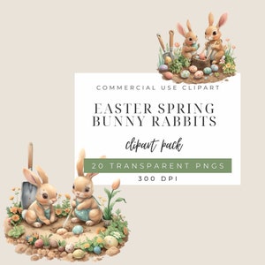 Easter Spring Bunny Rabbits, bunnies clipart bundle 20 PNGs - Commercial use BR001