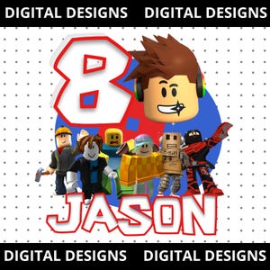 Puede incluir: Diseño digital con el número 8 en rojo y blanco, un avatar de dibujos animados y varios personajes. El nombre "JASON" está escrito en rojo debajo. Las palabras "DIGITAL DESIGNS" están arriba y abajo.