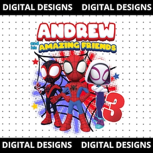 Spider-inspired birthday t-shirt design, Spidey and friends themed party, Custom t-shirt png, Gift birthday t-shirt png,spidey bday