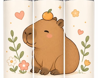 Capybara Tumbler Wrap PNG | Capybara mit Orange, Blumen (Digitaler Download)