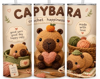 Capybara häkeln PNG | 20 Unzen Skinny Tumbler Design (Digitaler Download)