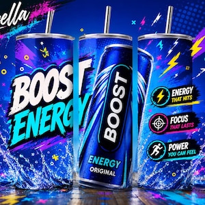 Boost Energy Drink Tumbler Wrap PNG | Neon Sublimation Design (Digital Download)