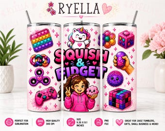 Squishy Fidget Tumbler Wrap PNG | Kawaii Sensory Toys, ADHD Autism Friendly (Digital Download)
