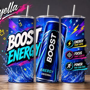 Boost Energy Drink Tumbler Wrap PNG | Neon Sublimation Design (Digital Download)