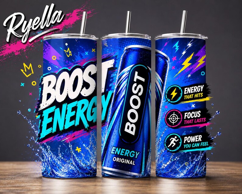 Boost Energy Drink Tumbler Wrap PNG | Neon Sublimation Design (Digital Download)