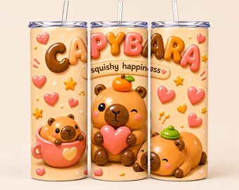 Squishy Capybara Tumbler Verpackung PNG | Kawaii Sublimationsdesign (Digitaler Download)