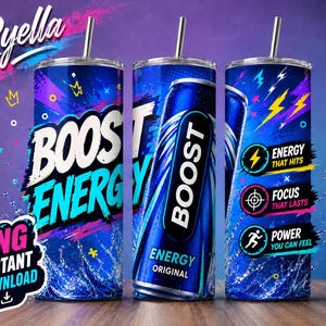 Boost Energy Drink Tumbler Wrap PNG | Neon Sublimation Design (Digital Download)