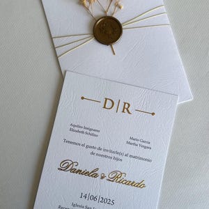White Embossing Wedding Invitation, Embossing and Gold Foil Invitation, Elegant Gold Acrylic Wedding Invitation