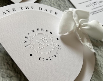 White Embossing Wedding Invitation, Embossing Invitation, Gold Foil Invitation, Minimalist wedding invitation
