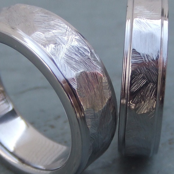 Titanium Ground Textured Band Smooth Shiny  Edges Wedding Ring  SET