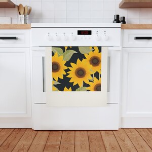 Sunflower Cotton Tea Towel Kitchen Decor, Floral Dish Towel, Housewarming Gift, Farmhouse Towel, Flower Kitchen Linens, Yellow Sunflower