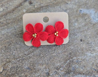 Handmade Micro Crochet Small Flower Stud Earrings: Lightweight Cotton Jewelry