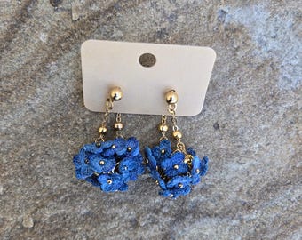 Handmade Blue Micro Crochet Hydrangea Earrings: Gold Plated Dangle Jewelry Handmade Jewelry