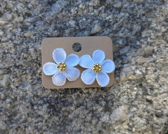 Handmade Micro Crochet Floral Stud Earrings: Lightweight Cotton Jewelry