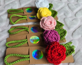 Crochet Rose Bookmark: Handmade Cotton Yarn Reader Gift