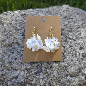 Handmade Micro Crochet Hydrangea Earrings: Gold Plated Dangle Jewelry
