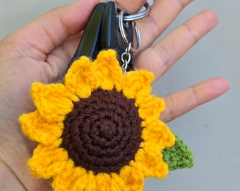Crochet Sunflower Keychain: Acrylic Yarn Charm
