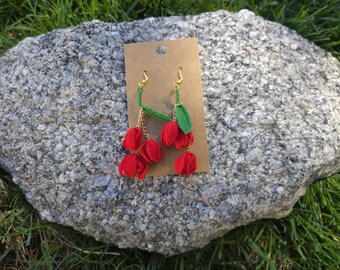 Micro Crochet Tulip Dangle Earrings: Handmade Cotton Floral Jewelry