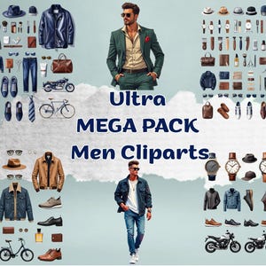 Men&#39;s Fashion Illustration Clipart: Stylish Outfits PNG (Digital Download)