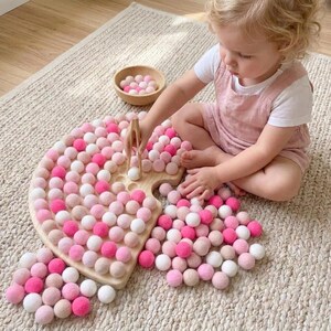 Wooden Rainbow Pom Pom Transfer Board | Montessori Fine Motor Sensory Toy