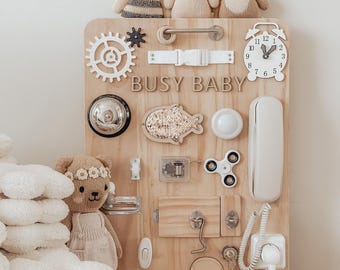 Montessori Busy Board | Wooden Sensory Activity Toy, Fine Motor Skills Development