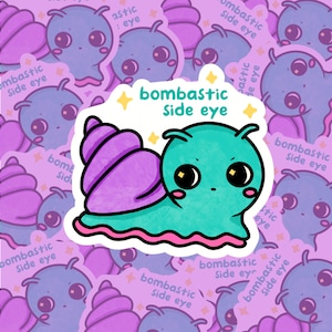 Adhesivo de vinilo brillante con forma de caracol de ojos saltones, 2,5", laminado, resistente a la intemperie, regalo divertido tipo meme