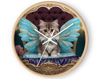 Digitale Wanduhr mit Feenflügel-Kätzchen in Luxusausführung