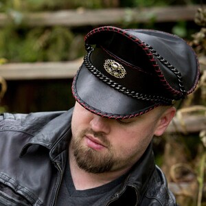 Custom Leather Muir Cap Officers Cap Peaked Leather Cap Leather Daddy Cap Leather Hat DDLG Leather Visor Germany Officer Cap Etsy
