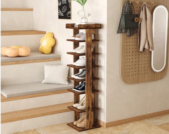 Handgefertigtes Schuhregal aus Holz mit 7 Ebenen | Schuhregale | Eingangsbereich Veranstalter | Schrank Organizer | Schuhständer | Einweihungsgeschenk