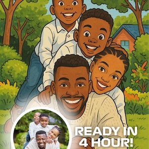 Illustration de famille personnalisée - Portrait numérique dessiné à la main