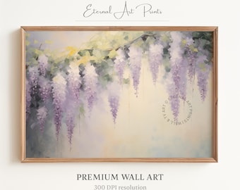 Printable Wisteria Art, Blooming Purple Wisteria, Classic Floral Painting, Brushstrokes, Vintage Farmhouse Decor, Digital Print | W327