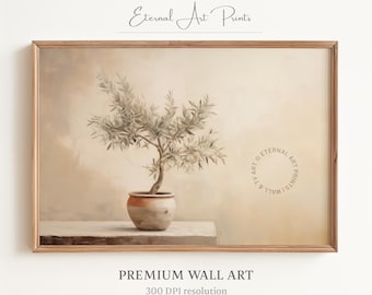 Vintage Olive Tree Art Print, Neutral Botanical, Clay Pot (Digital Print) | W376