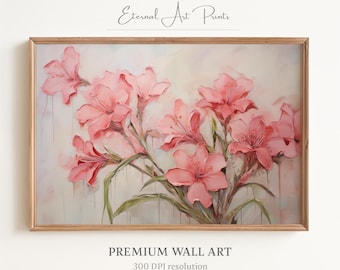 Printable Oleander Art, Blooming Red Oleanders, Classic Floral Painting, Vintage Farmhouse Decor, Digital Print | W234